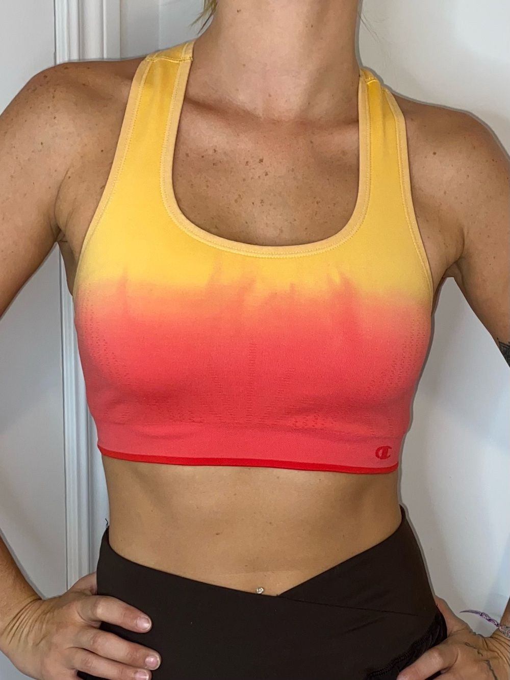 Champion Ombre Yellow to Red Sunset Racerback Sports Bra